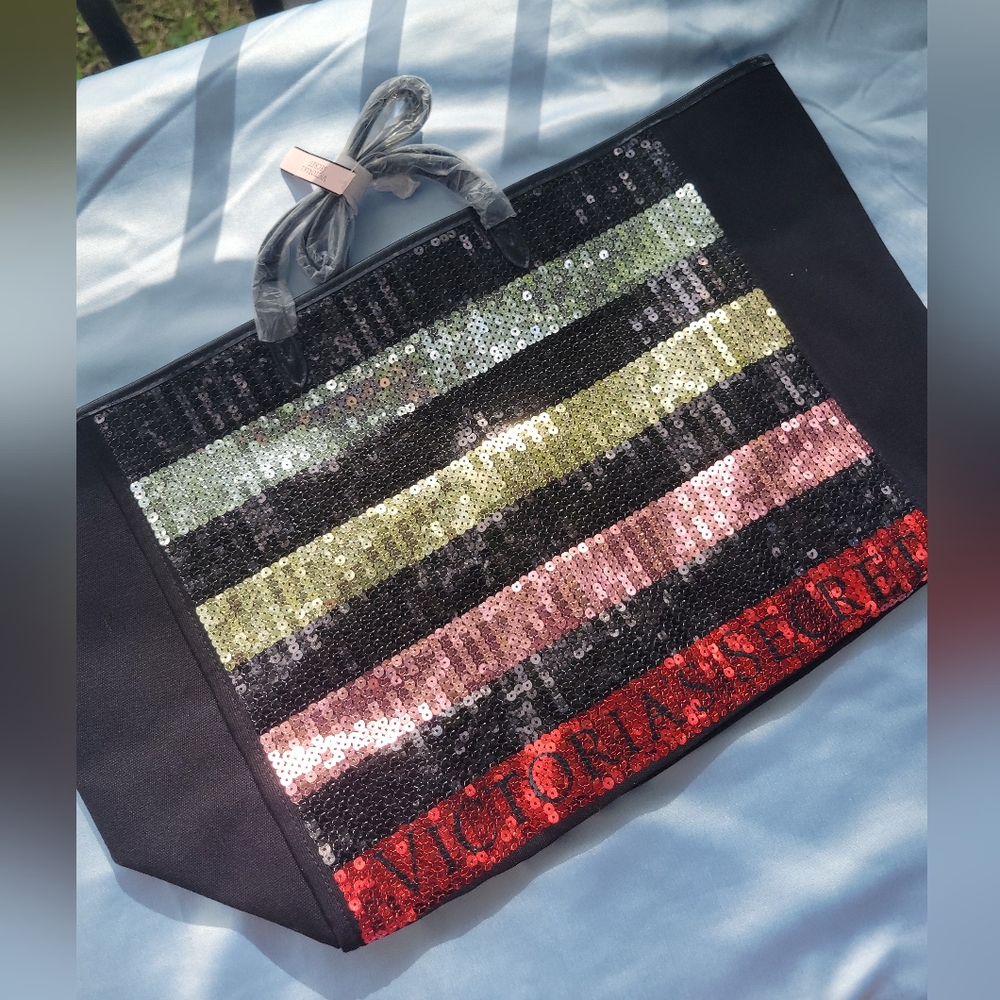 Victoria's Secret Multicolor Sequin Striped Beach Tote